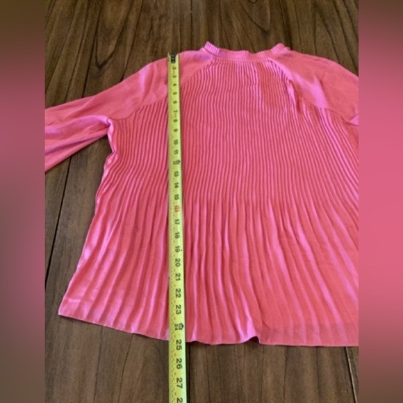Halogen Pleated flowy long sleeve BLOUSE coral pink high neck top M - Picture 16 of 16